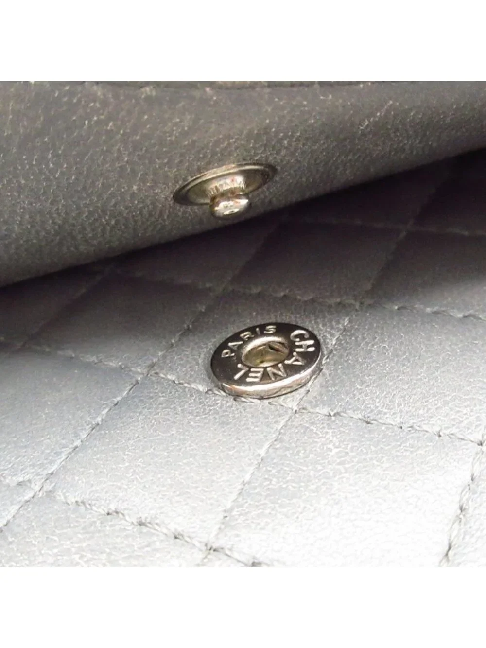Chanel Wallet Quilted Gray Chain Leather Shoulder